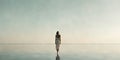 Lonely woman standing absent minded at the sea Royalty Free Stock Photo