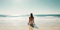Lonely woman standing absent minded at seaside Royalty Free Stock Photo