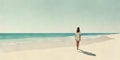 woman standing absent minded at seaside