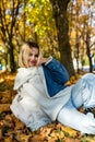 Lonely woman walk alone at autumn park, lifestyle Royalty Free Stock Photo