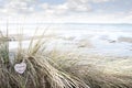 Lonely wooden heart on beach dunes Royalty Free Stock Photo