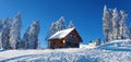 A lonely wooden house in the mountains Royalty Free Stock Photo