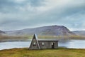 Lonely wooden hut in Iceland, west fjords landscape