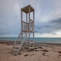 Lonely wooden lifeguard tower on the seashore Royalty Free Stock Photo