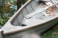 Lonely wooden old boat on the lake