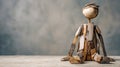 A lonely wooden scrap figure sits in a pose of despair Royalty Free Stock Photo