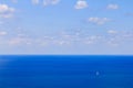 Lonely yacht in the Mediterranean Sea, the bird's-eye view