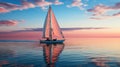 Lonely yacht sailing on the sea at an amazing sunset. Lonely yacht sailing on the sea at an amazing sunset. Sailing Royalty Free Stock Photo