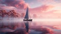Lonely yacht sailing on the sea at an amazing sunset. Lonely yacht sailing on the sea at an amazing sunset. Sailing Royalty Free Stock Photo