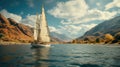 Lonely yacht sailing on silent sea