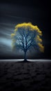 Lonely yellow oak tree in the field Royalty Free Stock Photo