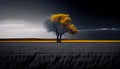 Lonely yellow oak tree in the field Royalty Free Stock Photo