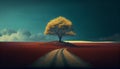 Lonely yellow oak tree in the field Royalty Free Stock Photo