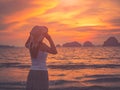 Lonely young woman on the beach ,sad concept Royalty Free Stock Photo