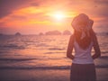 Lonely young woman on the beach, sad concept Royalty Free Stock Photo