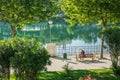 Lonely young woman in the park Royalty Free Stock Photo