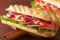 Long baguette sandwich with ham cheese tomato lettuce Royalty Free Stock Photo