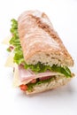 Long Baguette Sandwich on a White Background Royalty Free Stock Photo