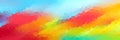 Long banner. bright rainbow red blue yellow background, crystals mosaic. copy space.