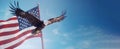 Long banner with copy space. Eagle with American flag flying free. July 4th, independence day Royalty Free Stock Photo