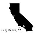 Long Beach on California State Map. Detailed CA State Map with Location Pin on Long Beach City. Black silhouette vector map isolat