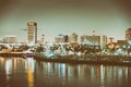 LONG BEACH, CA - JULY 31, 2017: City skyline at night. Long Beach is a famous city within the Greater Los Angeles area Royalty Free Stock Photo