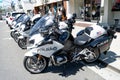 Long Beach, California USA - March 31, 2021: tustin police BMW R 1250 RT motorbikes. parked bikes