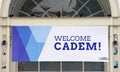 Long Beach Convention center with signs welcoming California Democrats, CADEM