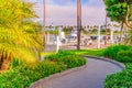 Long Beach lighthouse stands high above Rainbow Harbor on Pier Point Landing Royalty Free Stock Photo