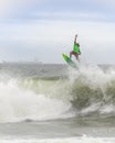 Long Beach, New York - September 13, 2018 - Hurricane Florence providing large waves for surfers at the 2018 Unsound Pro Royalty Free Stock Photo