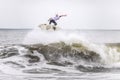 Long Beach, New York - September 13, 2018 - Hurricane Florence providing large waves for surfers at the 2018 Unsound Pro Royalty Free Stock Photo