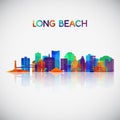 Long Beach skyline silhouette in colorful geometric style.