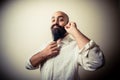 Long beard and mustache man with white shirt Royalty Free Stock Photo