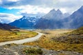 Long Beautiful Road to the Mountains in the Torres Del Paine National Park, Chile Royalty Free Stock Photo