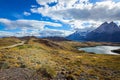 Long Beautiful Road to the Mountains in the Torres Del Paine National Park, Chile Royalty Free Stock Photo