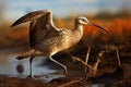 Long-billed Curlew, a graceful Numenius americanus, forages in wetlands.