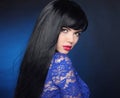 Long Black Hair. Beautiful model girl with healthy straight shin Royalty Free Stock Photo