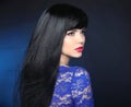 Long Black Hair. Beautiful model girl with healthy straight shin Royalty Free Stock Photo