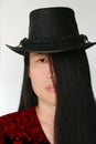 Long black hair beauty with hat