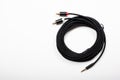 Long black RCA 3.5 to 2RCA splitter jack cable Royalty Free Stock Photo