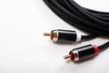 Long black RCA 3.5 to 2RCA splitter jack cable Royalty Free Stock Photo