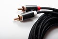 Long black RCA 3.5 to 2RCA splitter jack cable Royalty Free Stock Photo