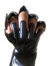 Long Black Square Nails, Long Black Half-Finger Leather Gloves Royalty Free Stock Photo