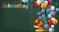 Long Blackboard Balloons Candy Cones Schulanfang Royalty Free Stock Photo