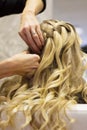 Long blonde hair being platted