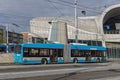 A long, blue articulated trolleybus Arnhem, Netherlands Royalty Free Stock Photo