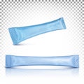 Long blue mini stick, sachet packaging, bag. Template for logo presentation, design.