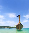 long boat on beautiful sand beach and tropical sea and blue sky at Phi phi island in Krabi,  Thailand Royalty Free Stock Photo