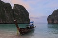 Long boat and blue water at Maya bay in Koh Phi Phi Leh Island, Krabi Thailand. Royalty Free Stock Photo