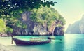 long boat on island Royalty Free Stock Photo